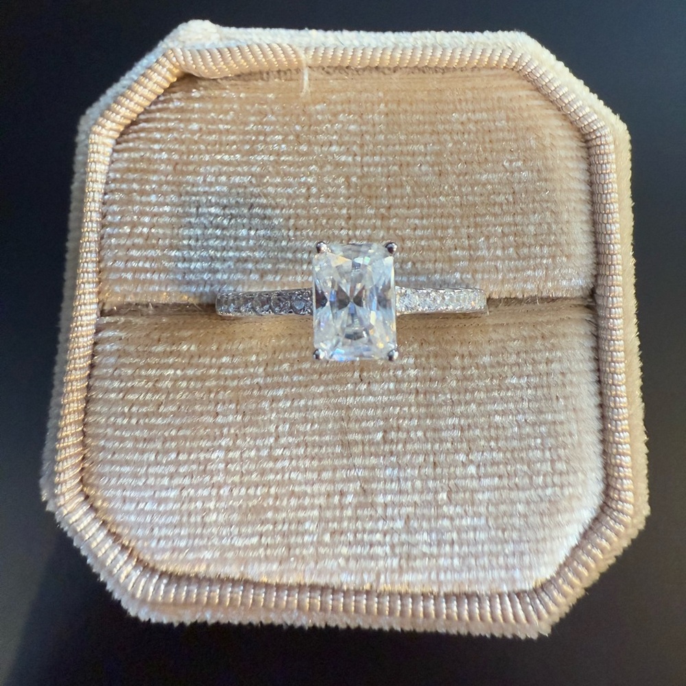 Moissanite emerald radiant cut engagement ring